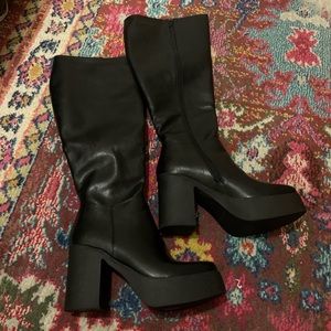 Wide Calf LaModa Knee High Faux Leather Chunky Boots